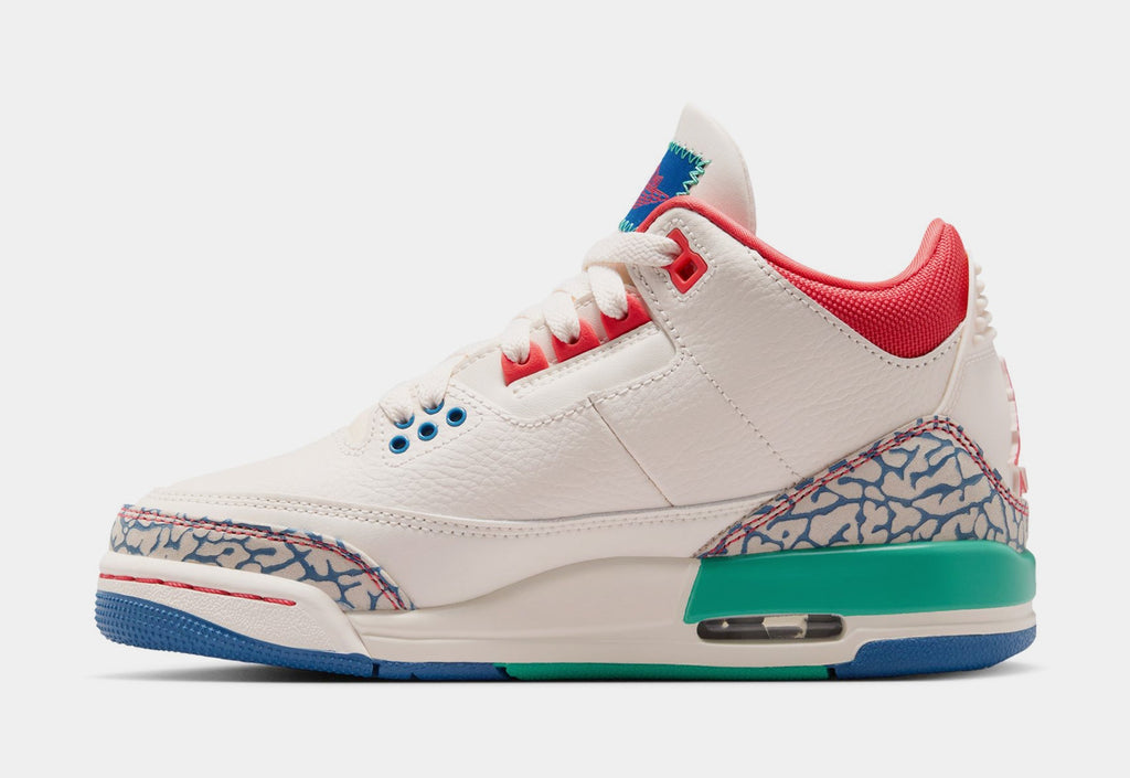 Air Jordan 3 Retro Play Your Way Grade School Lifestyle Shoes (Chalk/Track Red/True Blue/Kinetic Green) Free Shipping