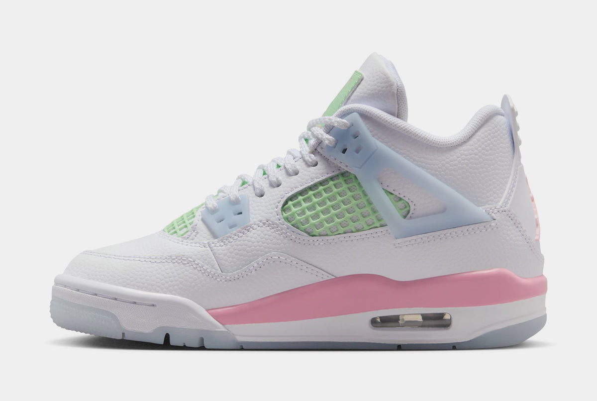 Air Jordan 4 Retro Medium Soft Pink Grade School Lifestyle Shoes (White/Medium Soft Pink/Half Blue)