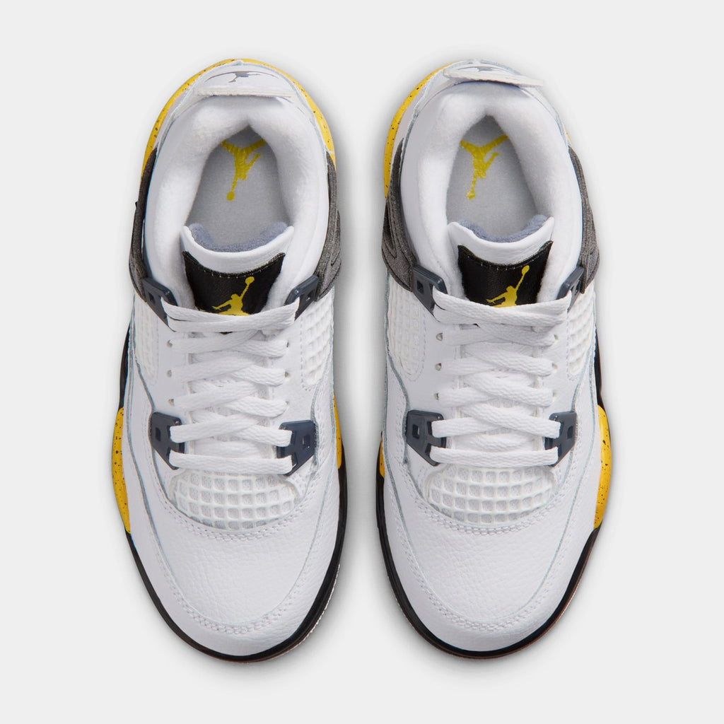 Air Jordan 4 Retro Rare Air Tour Yellow Preschool Lifestyle Shoes (White/Dark Blue Grey/Black/Tour Yellow) Free Shipping
