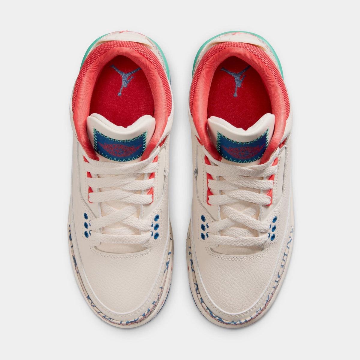 Air Jordan 3 Retro Play Your Way Grade School Lifestyle Shoes (Chalk/Track Red/True Blue/Kinetic Green) Free Shipping
