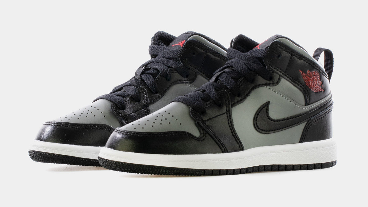 Air Jordan 1 Mid Prechool Lifestyle Shoe (Black/Particle Grey-White-Gym Red)