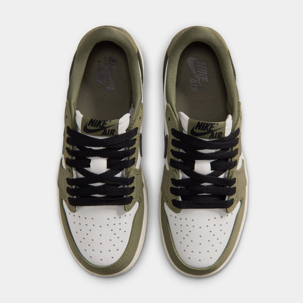 Air Jordan 1 Low OG Medium Olive And Summit White Grade School Lifestyle Shoes (Medium Olive/Black/Summit White/Sail)
