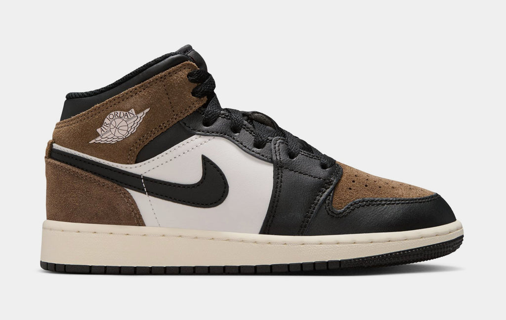 Air Jordan 1 Mid Black Palomino Grade School Lifestyle Shoes (Black/Phantom/Palomino/University Red)