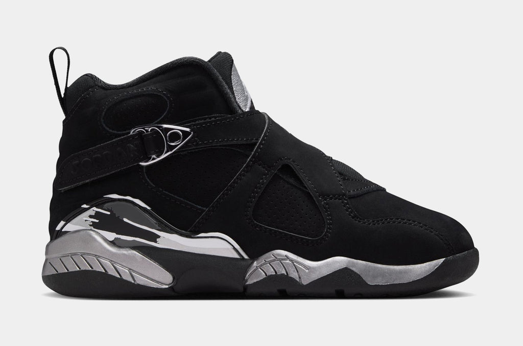 Air Jordan 8 Retro Chrome Black And Light Graphite Preschool Lifestyle Shoes ( Black/White/Light Graphite) Free Shipping
