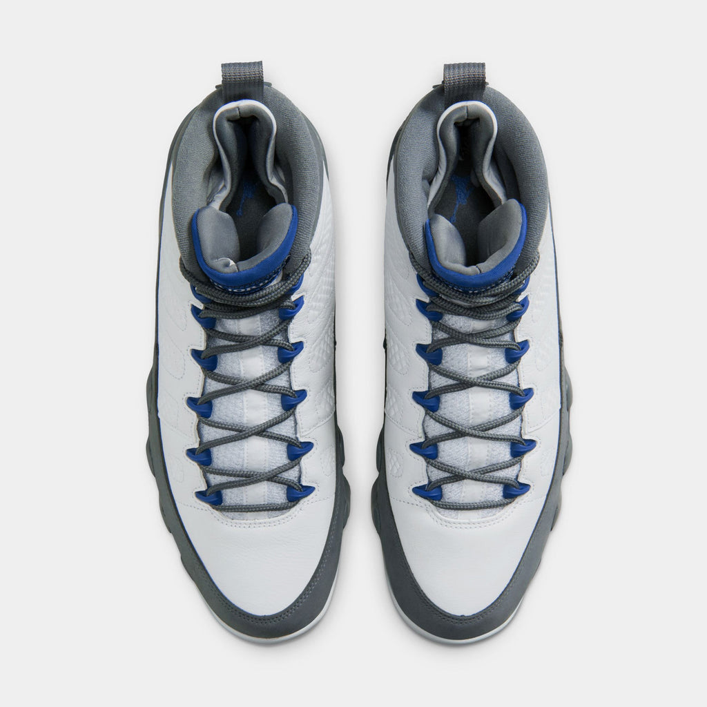 Air Jordan 9 Retro Flint Grey and French Blue Mens Lifestyle Shoes (White/French Blue/Flint Grey)