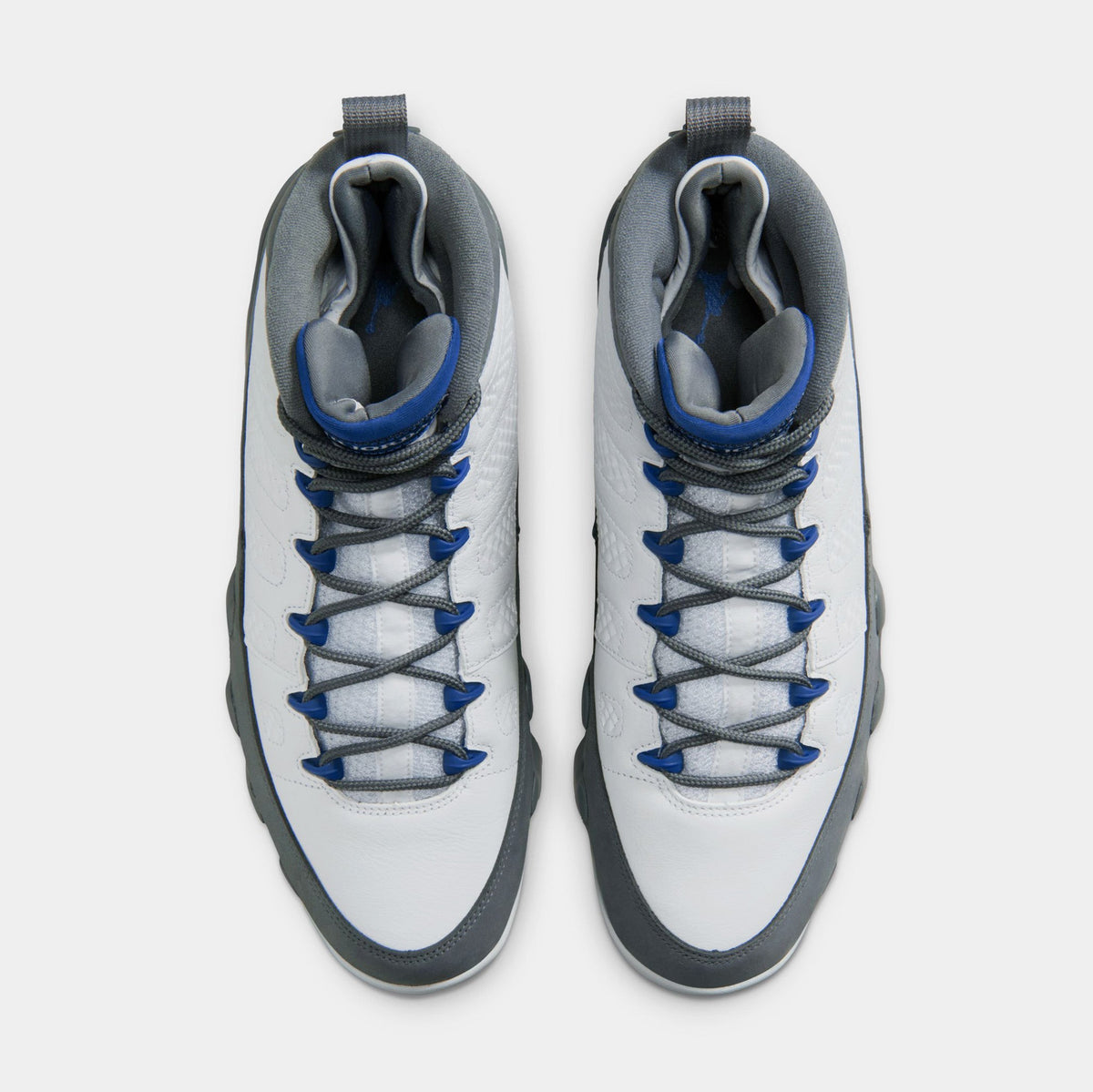 Air Jordan 9 Retro Flint Grey and French Blue Mens Lifestyle Shoes (White/French Blue/Flint Grey)