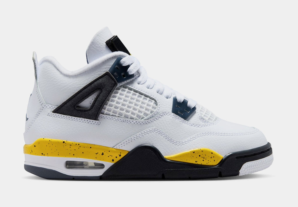 Air Jordan 4 Retro Rare Air Tour Yellow Grade School Lifestyle Shoes (White/Dark Blue Grey/Black/Tour Yellow) Free Shipping
