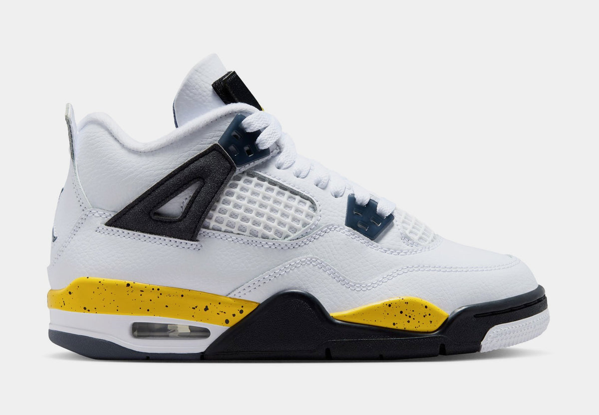 Air Jordan 4 Retro Rare Air Tour Yellow Grade School Lifestyle Shoes (White/Dark Blue Grey/Black/Tour Yellow) Free Shipping