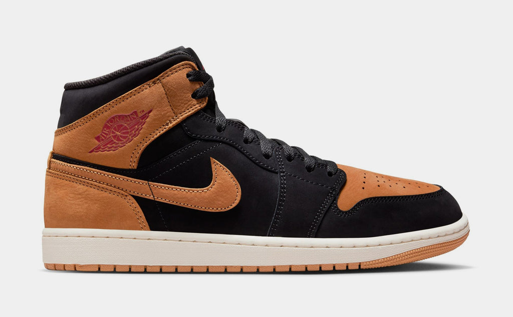 Air Jordan 1 Mid SE Mens Lifestyle Shoes (Black/Varsity Red/Sail/Flax)