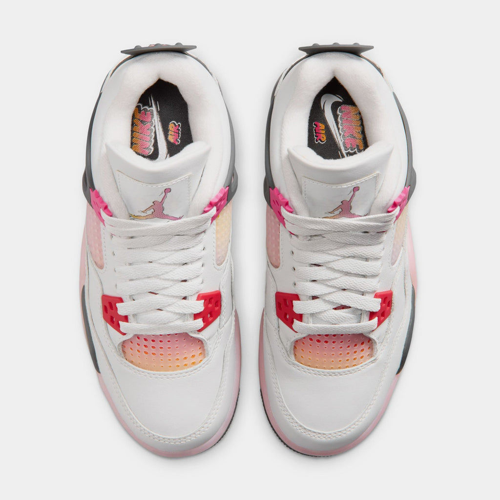 Air Jordan 4 Retro Comic Grade School Lifestyle Shoes (Off White/Fire Pink/Anthracite) Free Shipping