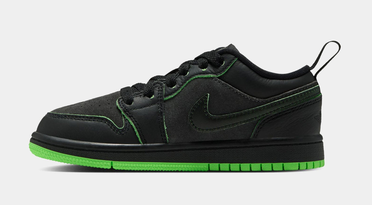 Air Jordan 1 Low Halloween Preschool Lifestyle Shoes (Black/Black/Scream Green/Dark Smoke Grey)