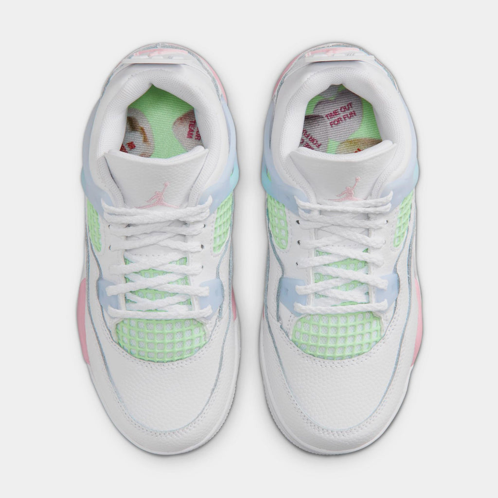 Air Jordan 4 Retro Medium Soft Pink Preschool Lifestyle Shoes (White/Medium Soft Pink/Half Blue)