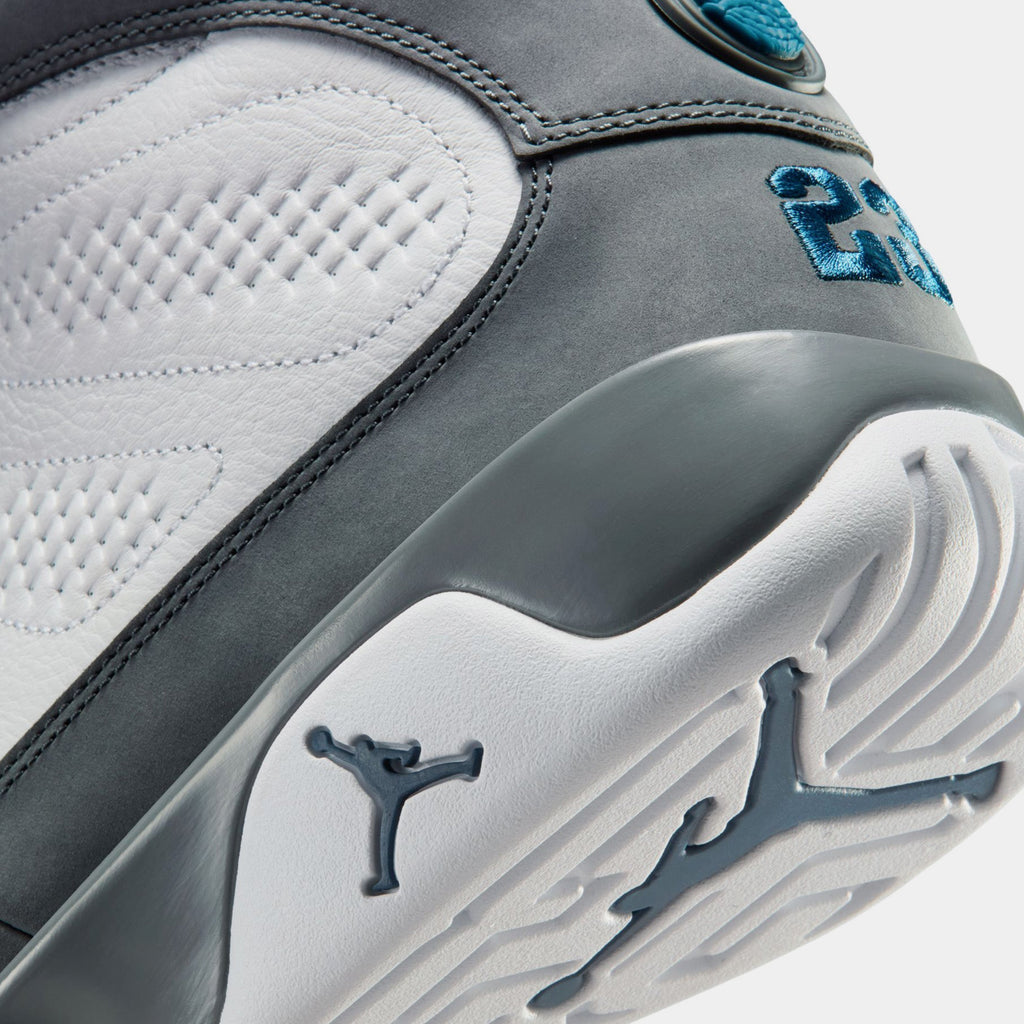 Air Jordan 9 Retro Flint Grey and French Blue Mens Lifestyle Shoes (White/French Blue/Flint Grey)