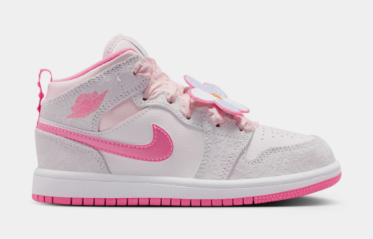 Air Jordan 1 Mid SE Preschool Lifestyle Shoes (Vast Grey/Sail/Pink Bloom/Pink Glow)