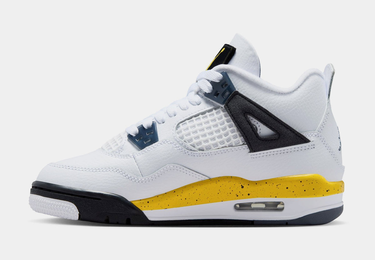 Air Jordan 4 Retro Rare Air Tour Yellow Grade School Lifestyle Shoes (White/Dark Blue Grey/Black/Tour Yellow) Free Shipping
