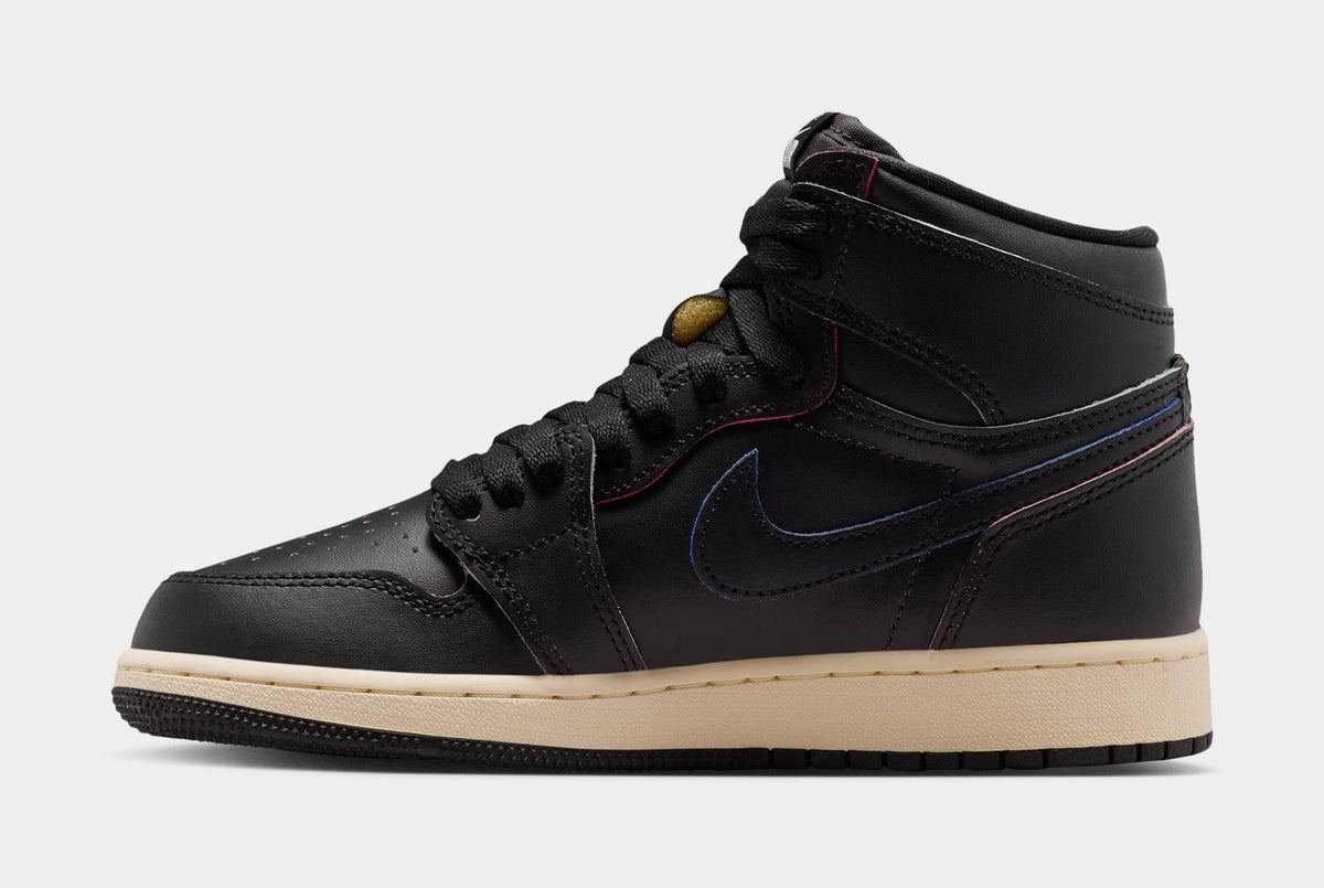Air Jordan 1 Retro High OG Black and Muslin Grade School Lifestyle Shoes (Black/Black Muslin)