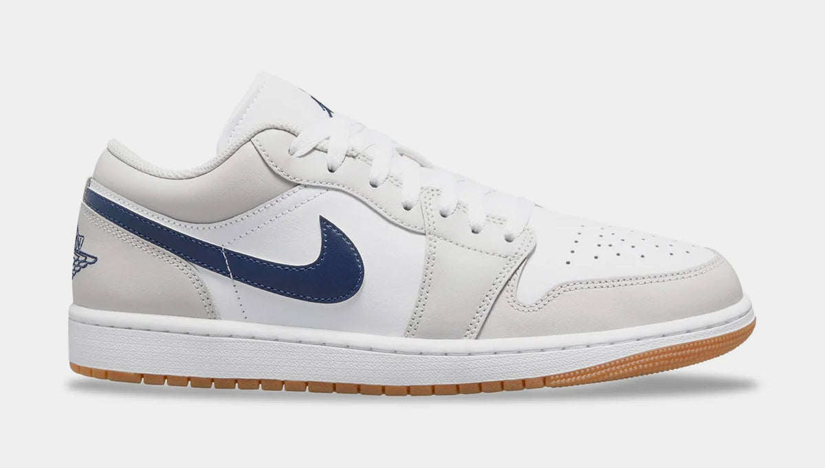 Air Jordan 1 Low Mens Lifestyle Shoes (White/Neutral Grey/Gum Medium Brown/Midnight Navy)