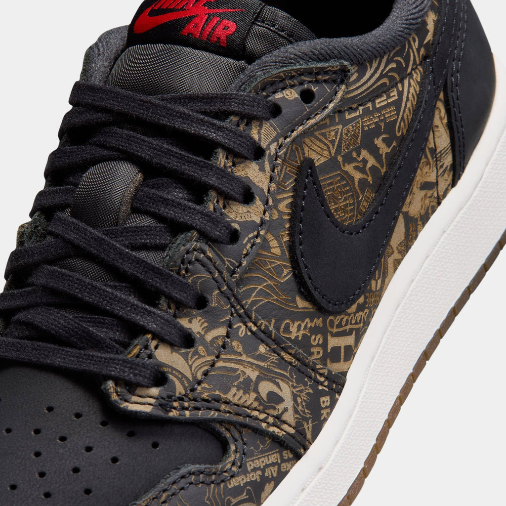 Air Jordan 1 Retro Low OG Laser Black And Varsity Red Grade School Lifestyle Shoes (Black/Varsity Red/Summit White)