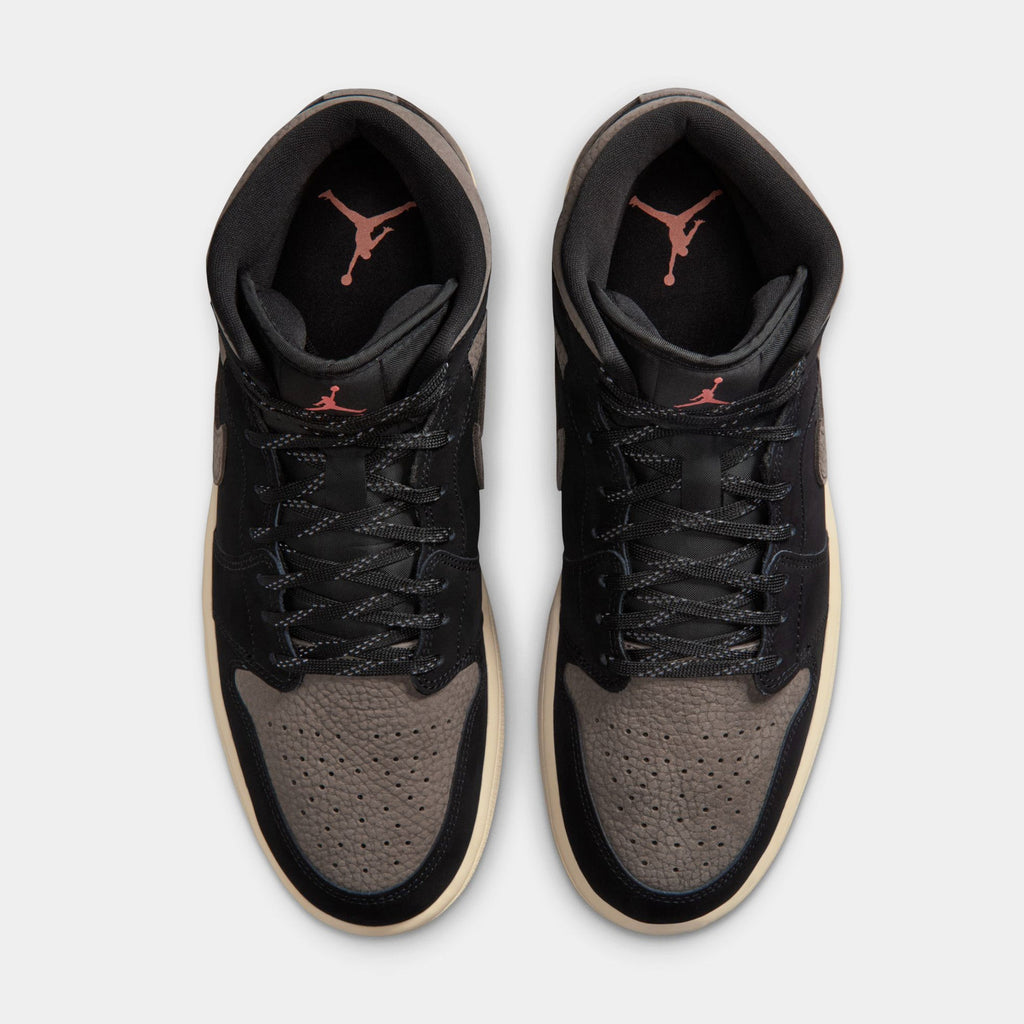 Air Jordan 1 Mid SE Mens Lifestyle Shoes (Black/Light Wild Mango/Olive Grey)