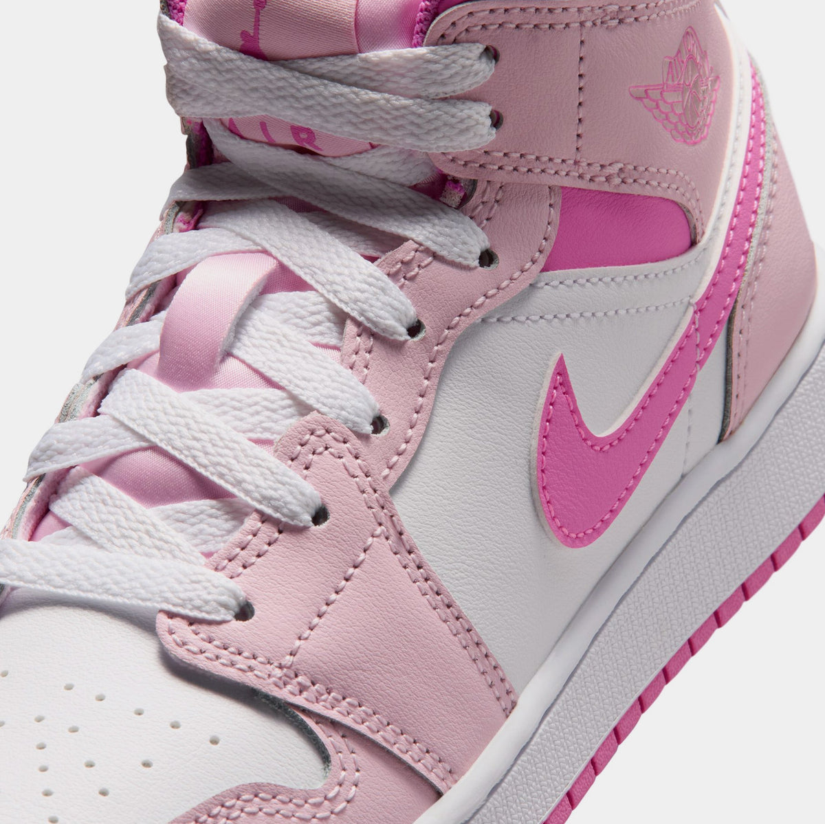 Air Jordan 1 Mid Grade School Lifestyle Shoes (Pink Foam/China Rose/White)