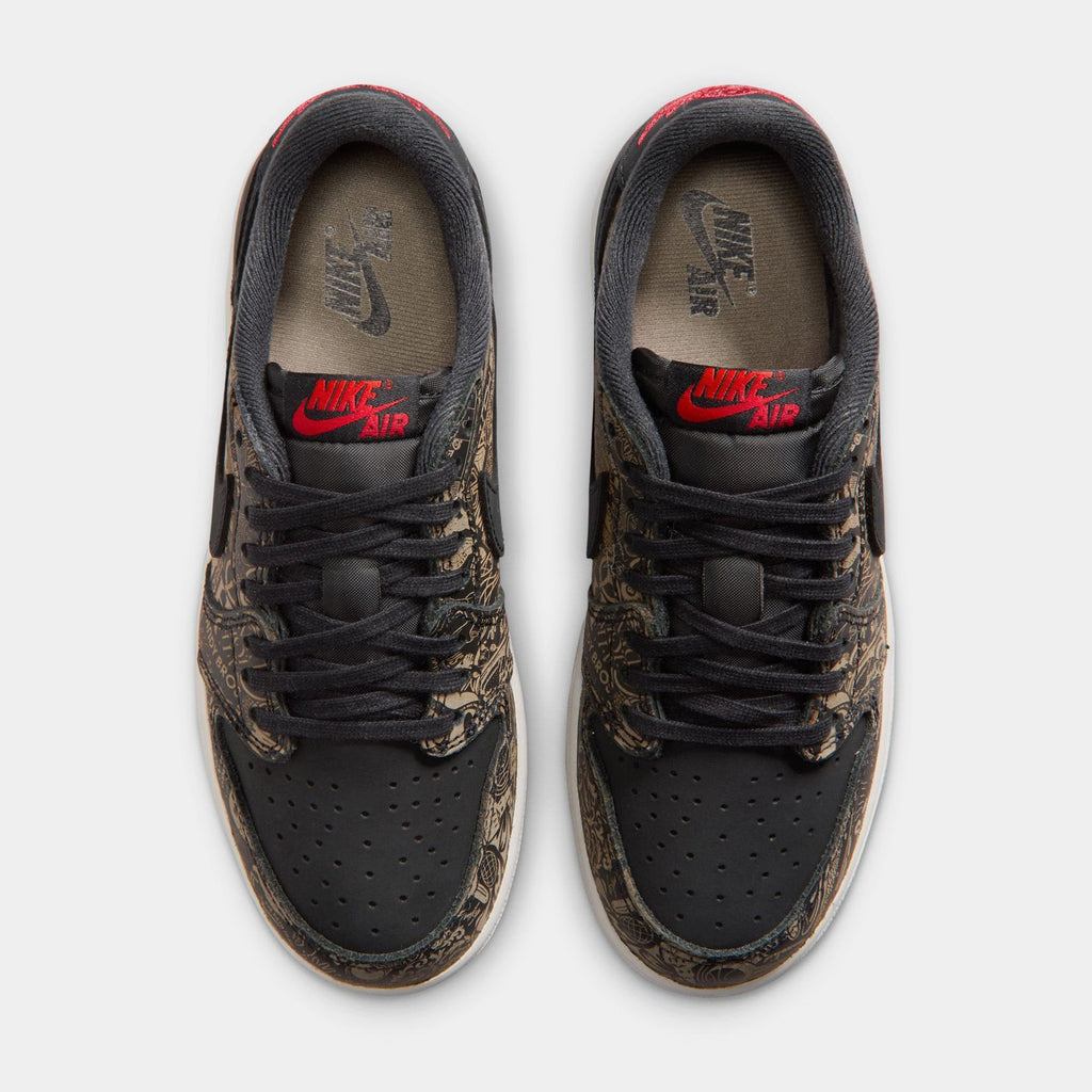 Air Jordan 1 Retro Low OG Laser Black And Varsity Red Grade School Lifestyle Shoes (Black/Varsity Red/Summit White)