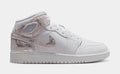 Air Jordan 1 Mid SE Grade School Lifestyle Shoes (White/Field Silver)