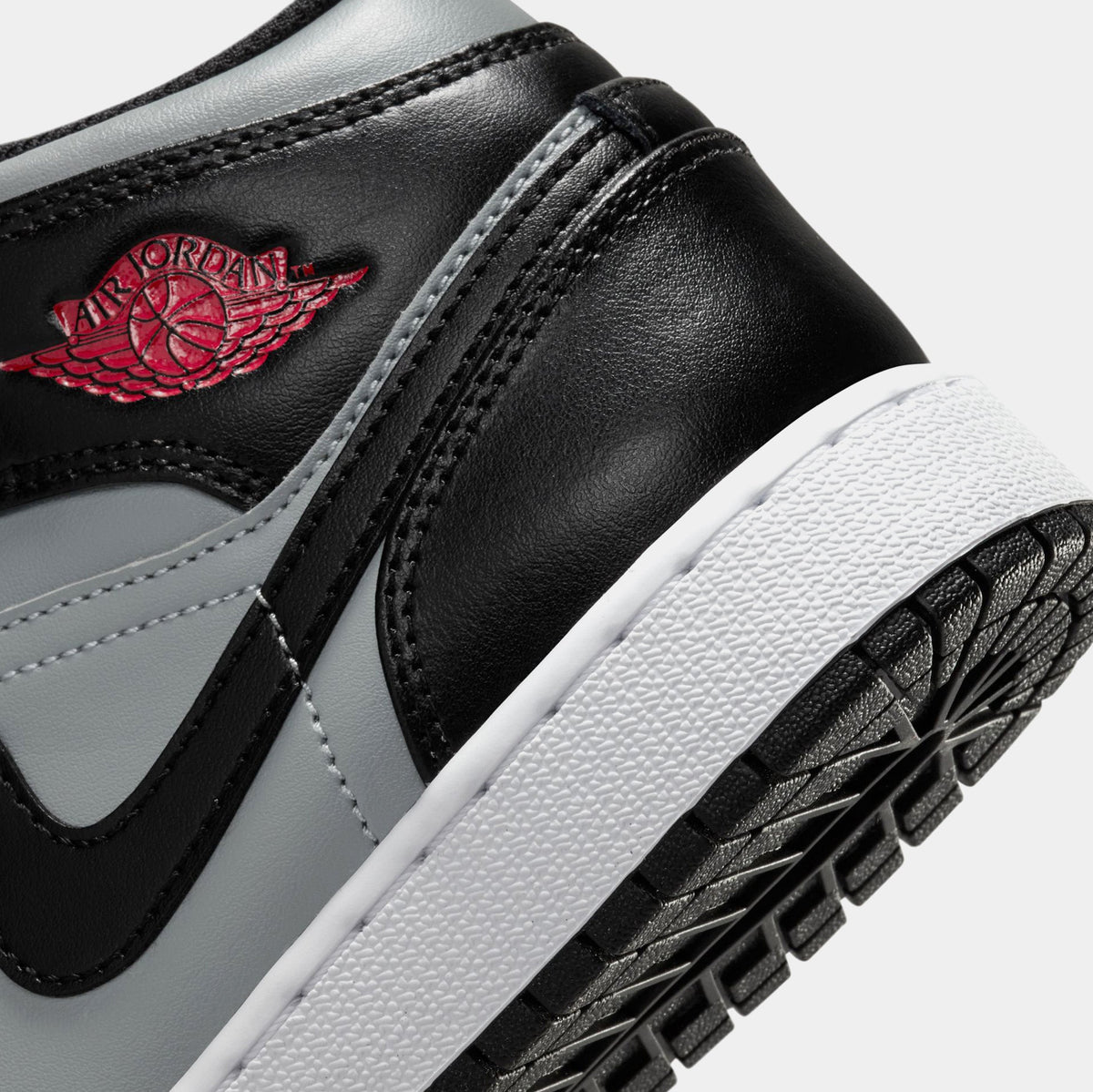 Air Jordan 1 Mid Grade School Lifestyle Shoes (Black/Gym Red/Particle Grey/White)