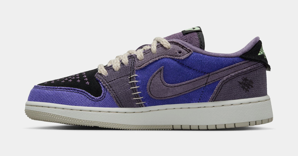Air Jordan 1 Retro Low OG Regency Purple and Dark Raisin Grade School Lifestyle Shoes (Regency Purple/Vapor Green/Black)