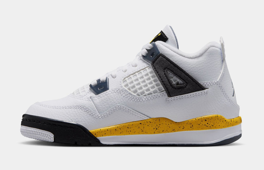 Air Jordan 4 Retro Rare Air Tour Yellow Preschool Lifestyle Shoes (White/Dark Blue Grey/Black/Tour Yellow) Free Shipping