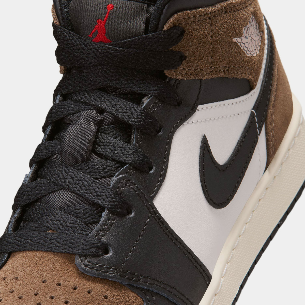 Air Jordan 1 Mid Black Palomino Grade School Lifestyle Shoes (Black/Phantom/Palomino/University Red)