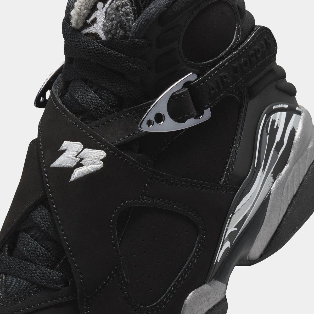 Air Jordan 8 Retro Chrome Black And Light Graphite Grade School Lifestyle Shoes (Black/White/Light Graphite) Free Shipping