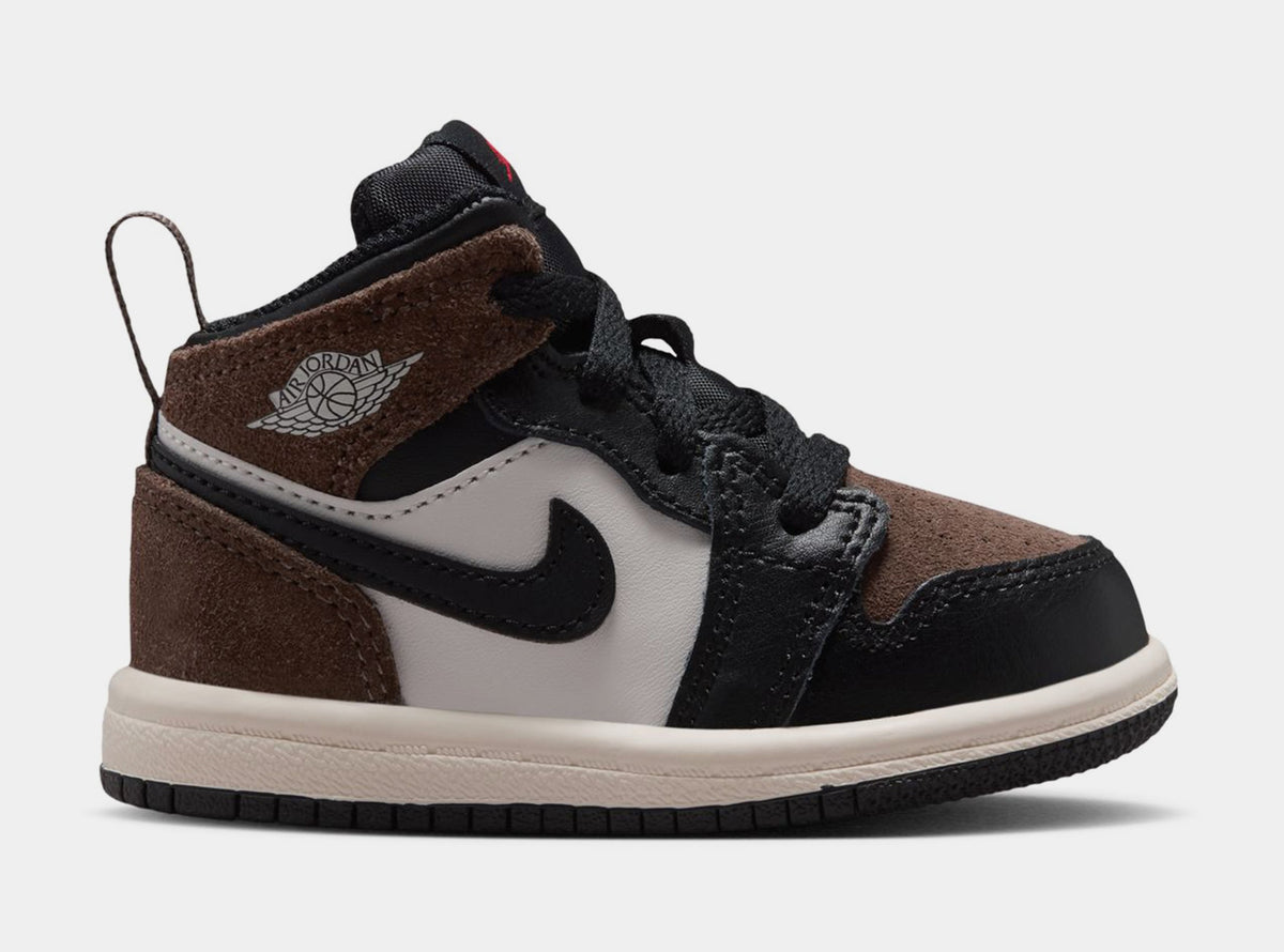 Air Jordan 1 Mid Black Palomino Infant Toddler Lifestyle Shoes (Black/Phantom/Palomino/University Red)