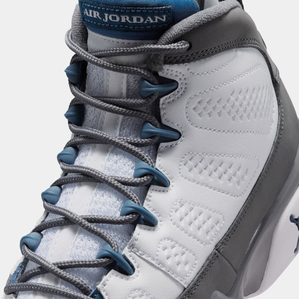 Air Jordan 9 Retro Flint Grey and French Blue Grade School Lifestyle Shoes (White/French Blue/Flint Grey)