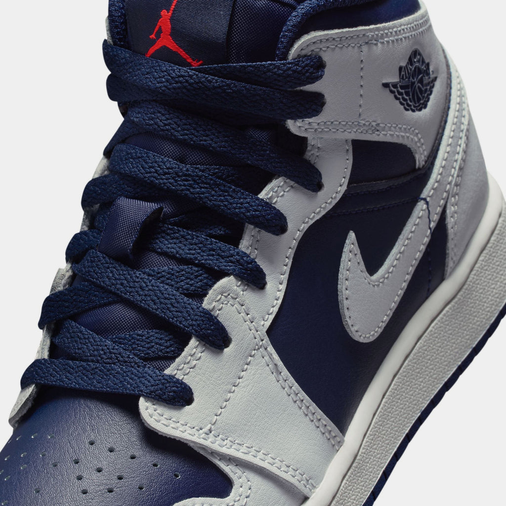 Air Jordan 1 Mid Grade School Lifestyle Shoes ( Blue Void/Summit White/Hot Lava/Pure Platinum)