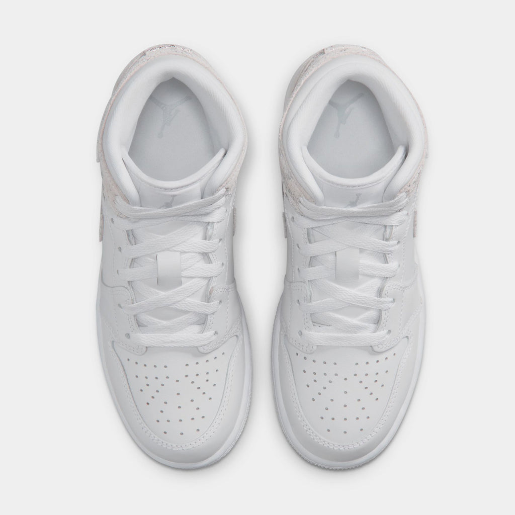 Air Jordan 1 Mid SE Grade School Lifestyle Shoes (White/Field Silver)