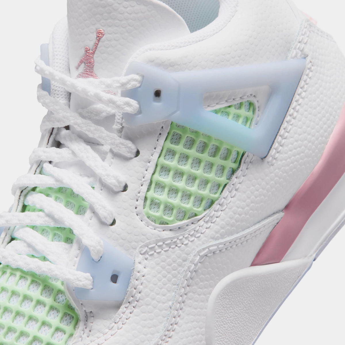 Air Jordan 4 Retro Medium Soft Pink Preschool Lifestyle Shoes (White/Medium Soft Pink/Half Blue)