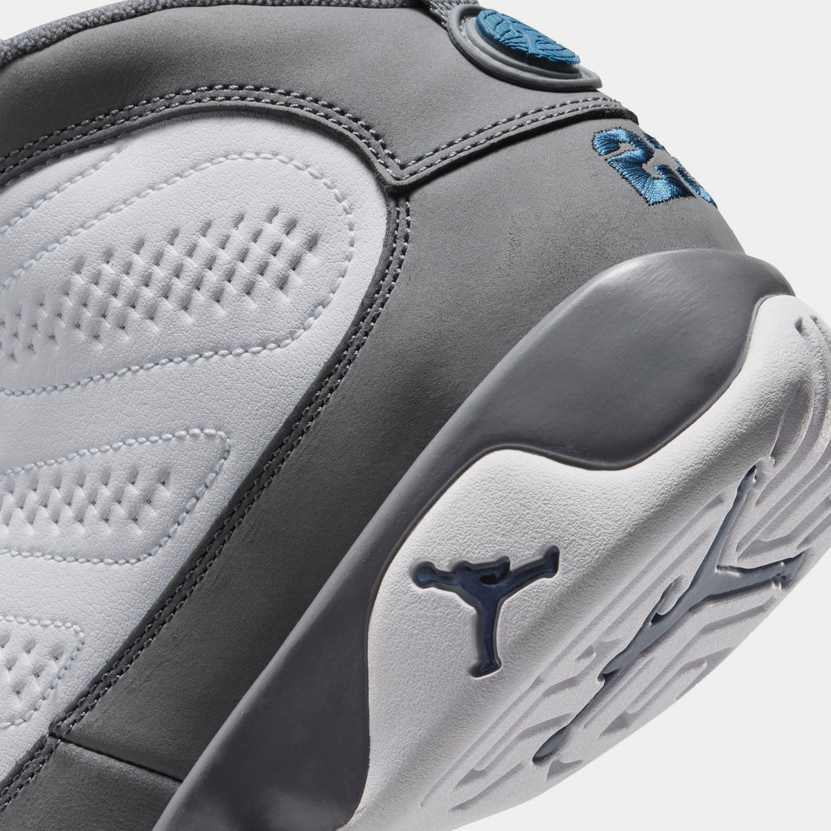 Air Jordan 9 Retro Flint Grey and French Blue Grade School Lifestyle Shoes (White/French Blue/Flint Grey)